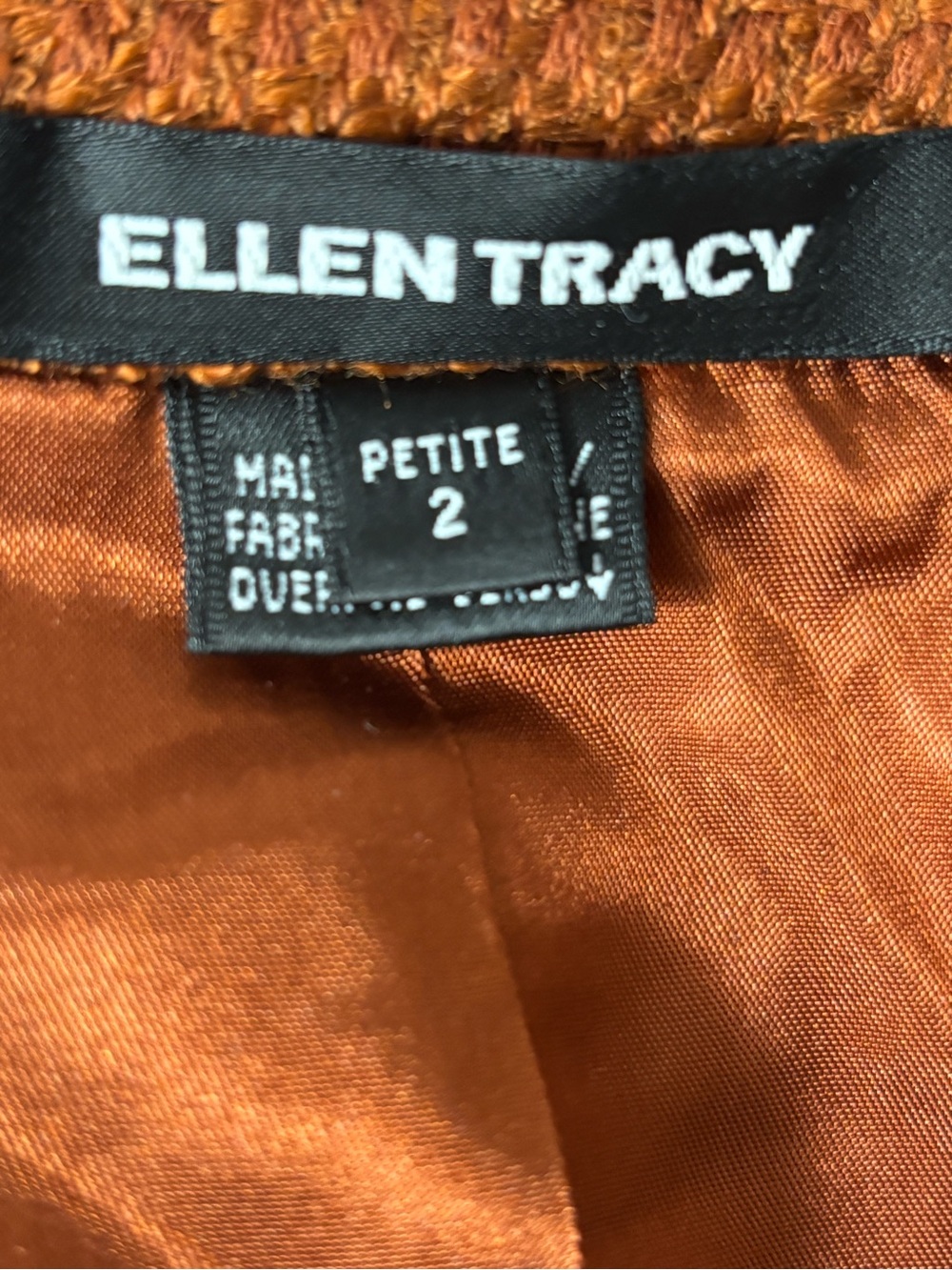 Ellen Tracy Tweed Fringe Front Tie Blazer Jacket Rust Orange Petite 2 - Picture 5 of 6